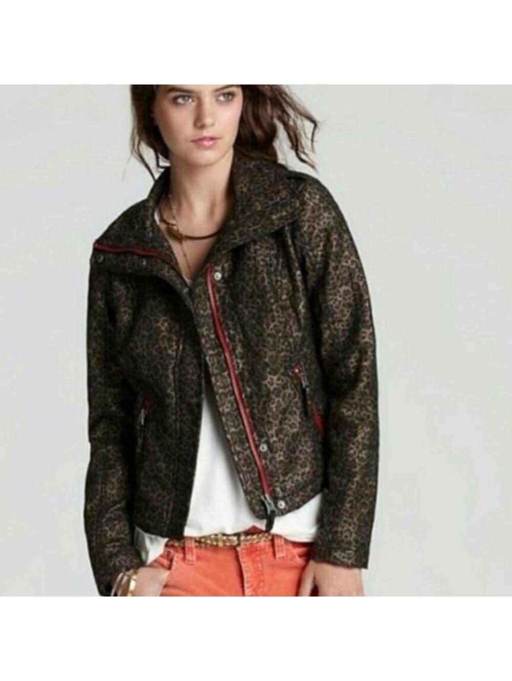 Free People We The Free Leopard Pop Moto Jacket Black Red Women’s 4